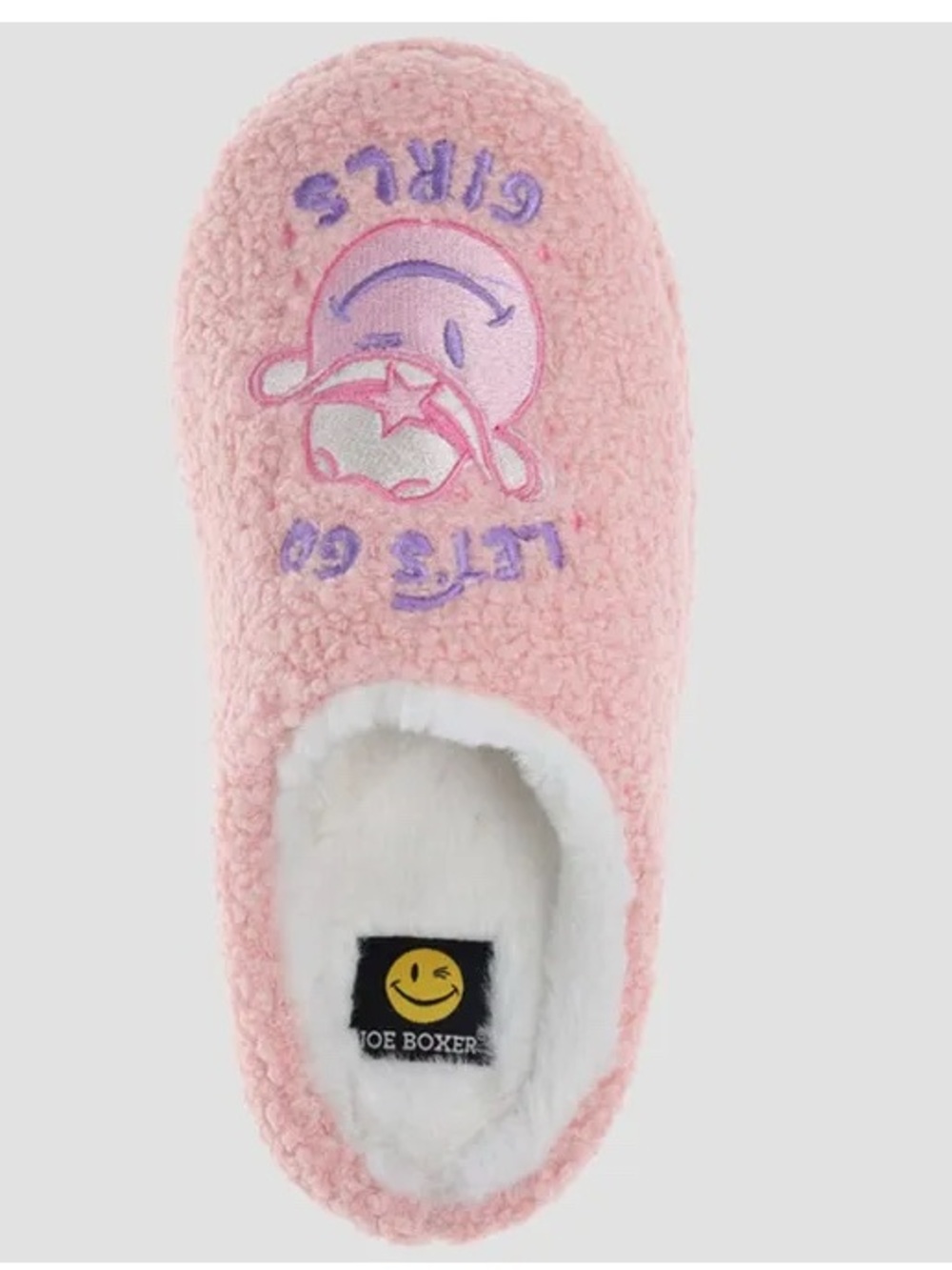 Joe Boxer Western Pink Plush Slip-On Slippers w/Smiley Patch. “Let’s go girls”